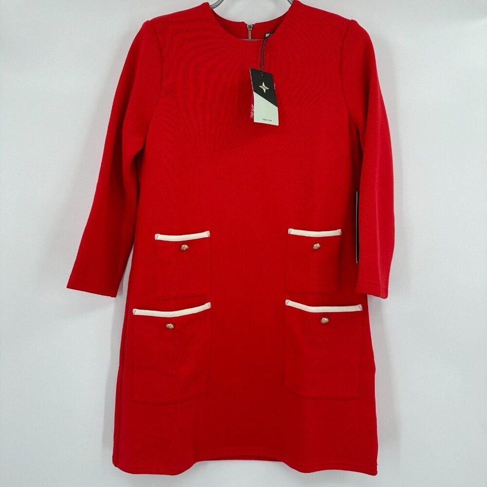 Tuckernuck Women's Red Francoise Mod Mini Dress sz S Pockets 3/4 Sleeve Shift